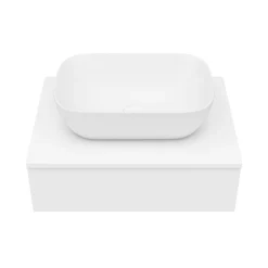 Arezzo Floating Basin Shelf With Drawer - Matt White - 600mm Inc. Curved Rectangular Basin