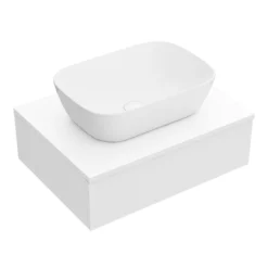 Arezzo Floating Basin Shelf With Drawer - Matt White - 600mm Inc. Curved Rectangular Basin -Duravit Bathroom Shop azctwht6b1nd1