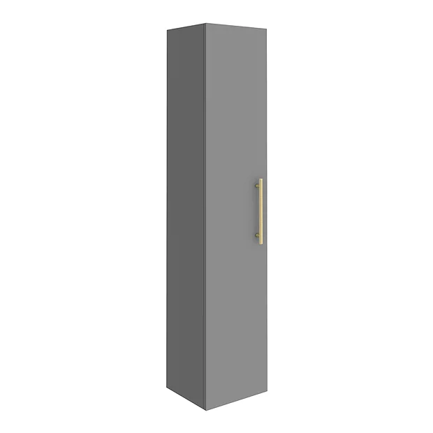 Arezzo Wall Hung Tall Storage Cabinet - Matt Grey - With Industrial Style Brushed Brass Handle 4 Arezzo Wall Hung Tall Storage Cabinet - Matt Grey - With Industrial Style Brushed Brass Handle - Image 2