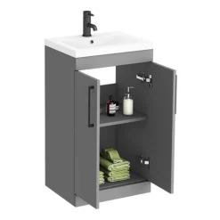Arezzo 500 Matt Grey Floor Standing Vanity Unit With Matt Black Handles -Duravit Bathroom Shop azg5fsvbk d4
