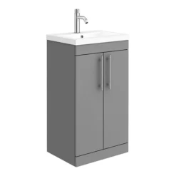 Arezzo Floor Standing Vanity Unit - Matt Grey - 500mm With Industrial Style Chrome Handles -Duravit Bathroom Shop azg5fsvchisl