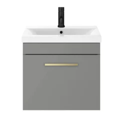 Arezzo 500 Matt Grey Wall Hung 1-Drawer Vanity Unit With Brushed Brass Handle -Duravit Bathroom Shop azg5whvbb d3