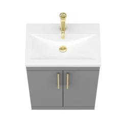 Arezzo Floor Standing Vanity Unit - Matt Grey - 600mm With Industrial Style Brushed Brass Handles 13 Arezzo Floor Standing Vanity Unit - Matt Grey - 600mm With Industrial Style Brushed Brass Handles -Duravit Bathroom Shop azg6fsvbbisd4