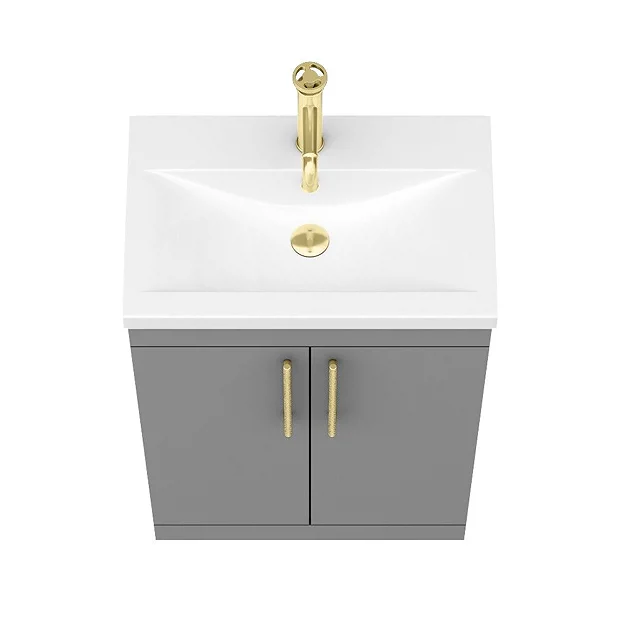 Arezzo Floor Standing Vanity Unit - Matt Grey - 600mm With Industrial Style Brushed Brass Handles 8 Arezzo Floor Standing Vanity Unit - Matt Grey - 600mm With Industrial Style Brushed Brass Handles - Image 6