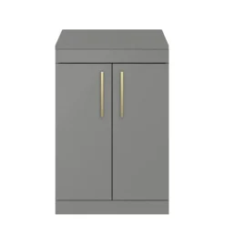 Arezzo Floor Standing Countertop Vanity Unit - Matt Grey - 600mm With Brushed Brass Handles -Duravit Bathroom Shop azg6fswbb d2