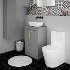 Arezzo Floor Standing Countertop Vanity Unit - Matt Grey - 600mm With Brushed Brass Handles -Duravit Bathroom Shop azg6fswbb d3