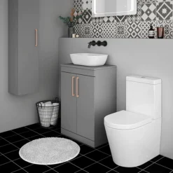 Arezzo Floor Standing Countertop Vanity Unit - Matt Grey - 600mm With Rose Gold Handles