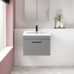 Arezzo 600 Matt Grey Wall Hung 1-Drawer Vanity Unit With Matt Black Handle -Duravit Bathroom Shop azg6whvbk d2