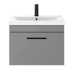 Arezzo 600 Matt Grey Wall Hung 1-Drawer Vanity Unit With Matt Black Handle -Duravit Bathroom Shop azg6whvbk d4