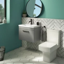 Arezzo 600 Matt Grey Wall Hung 1-Drawer Vanity Unit With Matt Black Handle