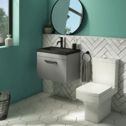 Arezzo 600 Matt Grey Wall Hung Vanity Unit With Matt Black Basin + Black Handle -Duravit Bathroom Shop azg6whvbkb d3