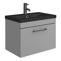 Arezzo 600 Matt Grey Wall Hung Vanity Unit With Matt Black Basin + Black Handle -Duravit Bathroom Shop azg6whvbkb d4