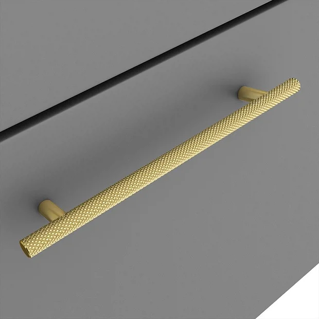 Arezzo Wall Hung Countertop Vanity Unit - Matt Grey - 600mm With Industrial Style Brushed Brass Handle 3 Arezzo Wall Hung Countertop Vanity Unit - Matt Grey - 600mm With Industrial Style Brushed Brass Handle