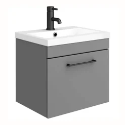 Arezzo Grey Wall Hung Sink Vanity Unit + Toilet Package With Matt Black Handle -Duravit Bathroom Shop azgbkwhp1 n d1
