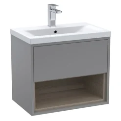 Arezzo Senza 600mm Matt Grey / Vicenza Oak Wall Hung Vanity Unit With Open Shelf + Ceramic Basin 9 Arezzo Senza 600mm Matt Grey / Vicenza Oak Wall Hung Vanity Unit With Open Shelf + Ceramic Basin -Duravit Bathroom Shop azgrevo6d1a