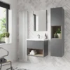 Arezzo Senza 600mm Matt Grey / Vicenza Oak Wall Hung Vanity Unit With Open Shelf + Ceramic Basin -Duravit Bathroom Shop azgrevo6d2a