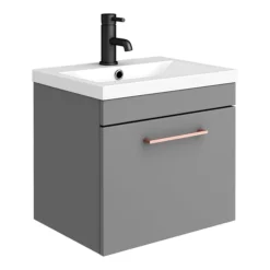 Arezzo Grey Wall Hung Sink Vanity Unit + Toilet Package With Rose Gold Handle -Duravit Bathroom Shop azgrgwhp1 d1