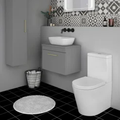 Arezzo Wall Hung Countertop Basin Unit - Grey With Brushed Brass Handle - 600mm Inc. Basin -Duravit Bathroom Shop azgwhbb465d2