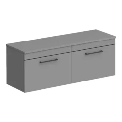 Arezzo Matt Grey Wall Hung Double Countertop Vanity Unit Incl. 2 Basins (1200mm W. Matt Black Handles)