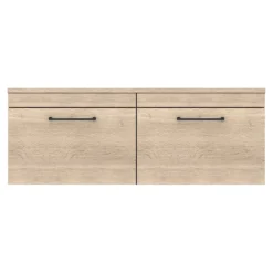 Arezzo Rustic Oak Wall Hung Double Countertop Vanity Unit Incl. 2 Basins (1200mm W. Matt Black Handles) 10 Arezzo Rustic Oak Wall Hung Double Countertop Vanity Unit Incl. 2 Basins (1200mm W. Matt Black Handles) -Duravit Bathroom Shop azowhmb12rb d1