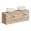 Arezzo Rustic Oak Wall Hung Double Countertop Vanity Unit Incl. 2 Basins (1200mm W. Matt Black Handles) -Duravit Bathroom Shop azowhmb12rb d7