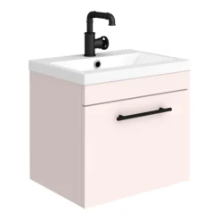 Arezzo Wall Hung Vanity Unit - Matt Pink - 500mm With Industrial Style Black Handle -Duravit Bathroom Shop azp5whvbkis n l
