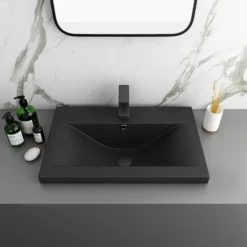 Arezzo Wall Hung Vanity Unit - Matt Pink - 600mm Black Basin