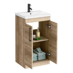 Arezzo Floor Standing Vanity Unit - Rustic Oak - 500mm With Matt Black Handles -Duravit Bathroom Shop azro5fsvmb d2