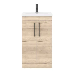 Arezzo Floor Standing Vanity Unit - Rustic Oak - 500mm With Matt Black Handles