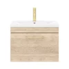 Arezzo Wall Hung Vanity Unit - Rustic Oak - 600mm With Brushed Brass Handle 1 Arezzo Wall Hung Vanity Unit - Rustic Oak - 600mm With Brushed Brass Handle -Duravit Bathroom Shop azro6whvbb d4