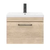 Arezzo Wall Hung Vanity Unit - Rustic Oak - 600mm With Matt Black Handle -Duravit Bathroom Shop azro6whvbk d5