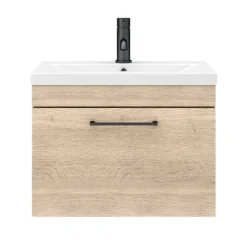 Arezzo Wall Hung Vanity Unit - Rustic Oak - 600mm With Matt Black Handle