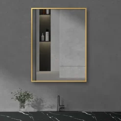 Arezzo Brushed Brass Square Edge Framed Bathroom Mirror - 800 X 600mm -Duravit Bathroom Shop azs68bb d2