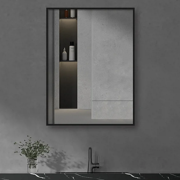 Arezzo Matt Black Square Edge Framed Bathroom Mirror - 800 X 600mm 4 Arezzo Matt Black Square Edge Framed Bathroom Mirror - 800 X 600mm - Image 2