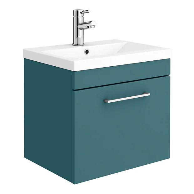 Arezzo Wall Hung Vanity Unit - Matt Green - 500mm 1-Drawer With Chrome Handle 4 Arezzo Wall Hung Vanity Unit - Matt Green - 500mm 1-Drawer With Chrome Handle - Image 2