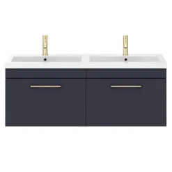 Arezzo Matt Blue Wall Hung Double Basin Vanity Unit (1205mm W. Brushed Brass Handles) 10 Arezzo Matt Blue Wall Hung Double Basin Vanity Unit (1205mm W. Brushed Brass Handles) -Duravit Bathroom Shop azwh12bbr1dd2