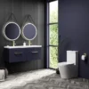 Arezzo Matt Blue Wall Hung Double Basin Vanity Unit (1205mm W. Brushed Brass Handles) -Duravit Bathroom Shop azwh12bbr1dd4