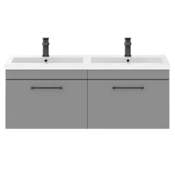 Arezzo Matt Grey Wall Hung Double Basin Vanity Unit (1205mm W. Matt Black Handles) -Duravit Bathroom Shop azwh12gmb1dd2