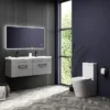 Arezzo Matt Grey Wall Hung Double Basin Vanity Unit (1205mm W. Matt Black Handles) -Duravit Bathroom Shop azwh12gmb1dd4