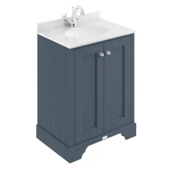 Bayswater Stiffkey Blue 600mm 2 Door Vanity Unit & 1TH White Marble Basin Top