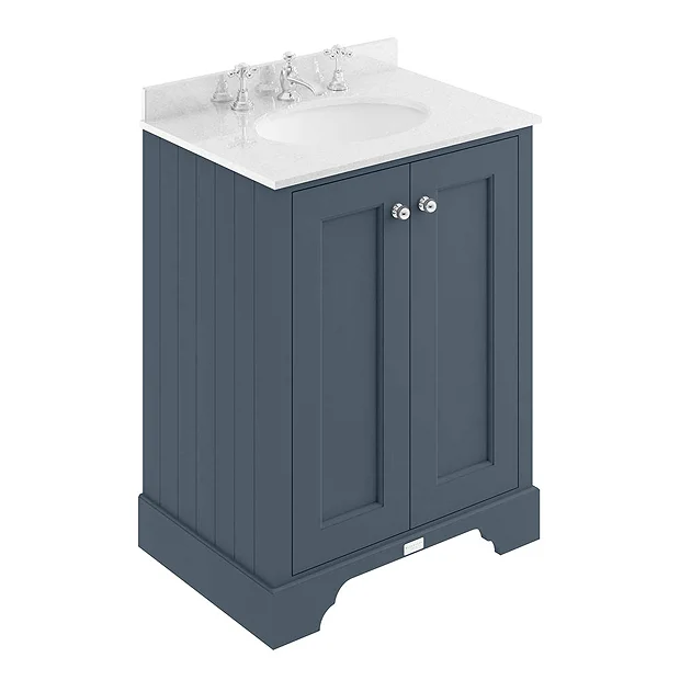 Bayswater Stiffkey Blue 600mm 2 Door Vanity Unit & 3TH White Marble Basin Top 3 Bayswater Stiffkey Blue 600mm 2 Door Vanity Unit & 3TH White Marble Basin Top