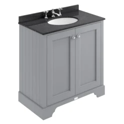 Bayswater Plummett Grey 800mm 2 Door Vanity Unit & 3TH Black Marble Basin Top
