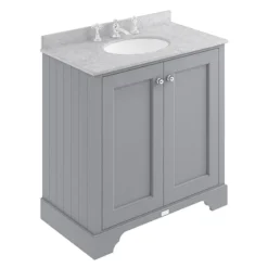 Bayswater Plummett Grey 800mm 2 Door Vanity Unit & 3TH Grey Marble Basin Top