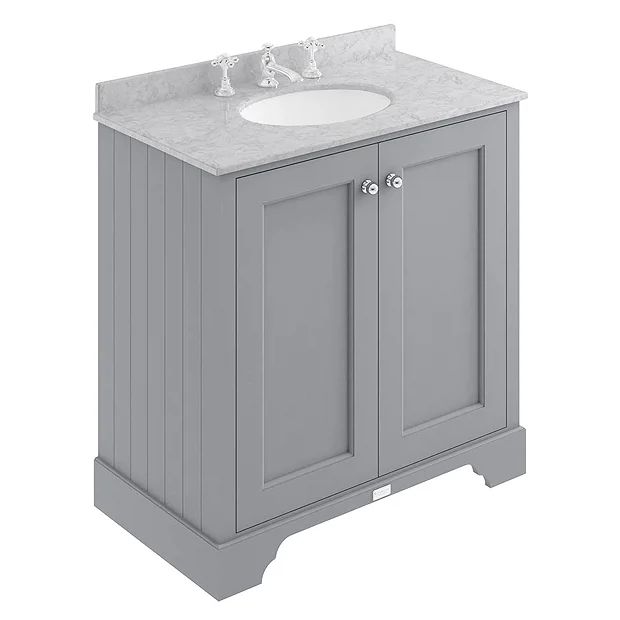 Bayswater Plummett Grey 800mm 2 Door Vanity Unit & 3TH Grey Marble Basin Top 3 Bayswater Plummett Grey 800mm 2 Door Vanity Unit & 3TH Grey Marble Basin Top