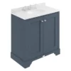 Bayswater Stiffkey Blue 800mm 2 Door Vanity Unit & 3TH White Marble Basin Top