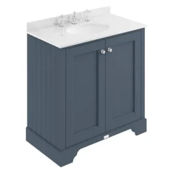 Bayswater Stiffkey Blue 800mm 2 Door Vanity Unit & 3TH White Marble Basin Top