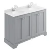 Bayswater Plummett Grey 1200mm 4 Door Vanity Unit & 1TH White Marble Double Bowl Basin Top -Duravit Bathroom Shop bayf107bayc234 l