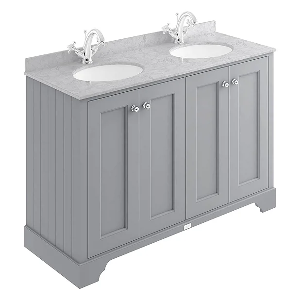 Bayswater Plummett Grey 1200mm 4 Door Vanity Unit & 1TH Grey Marble Double Bowl Basin Top 3 Bayswater Plummett Grey 1200mm 4 Door Vanity Unit & 1TH Grey Marble Double Bowl Basin Top