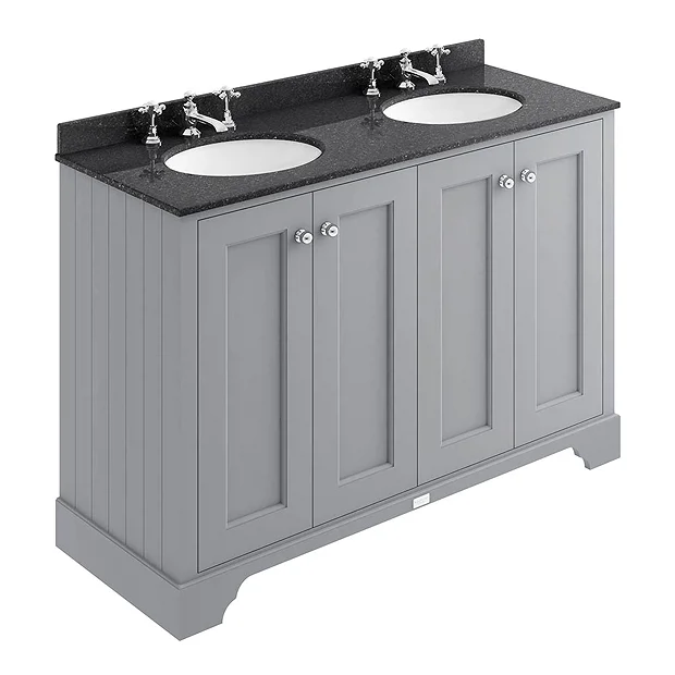 Bayswater Plummett Grey 1200mm 4 Door Vanity Unit & 3TH Black Marble Double Bowl Basin Top 3 Bayswater Plummett Grey 1200mm 4 Door Vanity Unit & 3TH Black Marble Double Bowl Basin Top