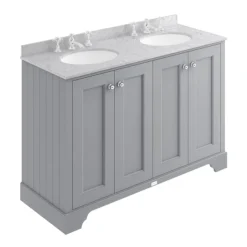Bayswater Plummett Grey 1200mm 4 Door Vanity Unit & 3TH Grey Marble Double Bowl Basin Top